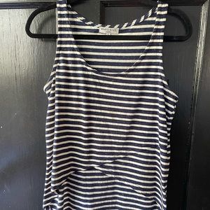 Navy and white striped crisscross crop top with longer back